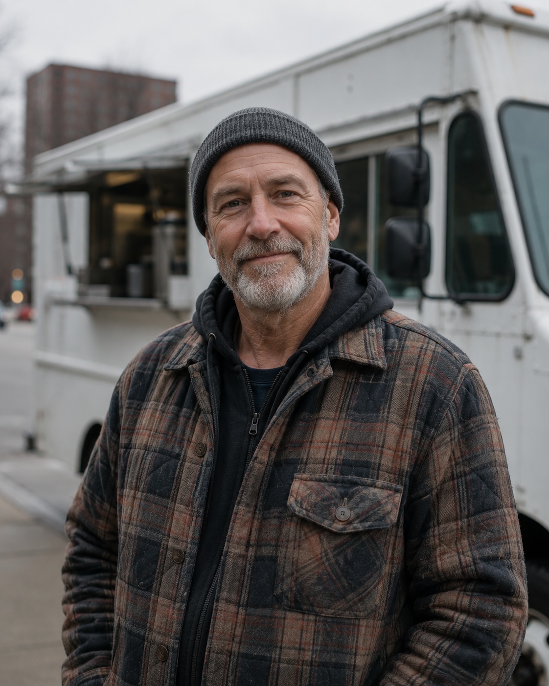 Marcus Reale, operations lead, in front of a Hungry Buffalo truck